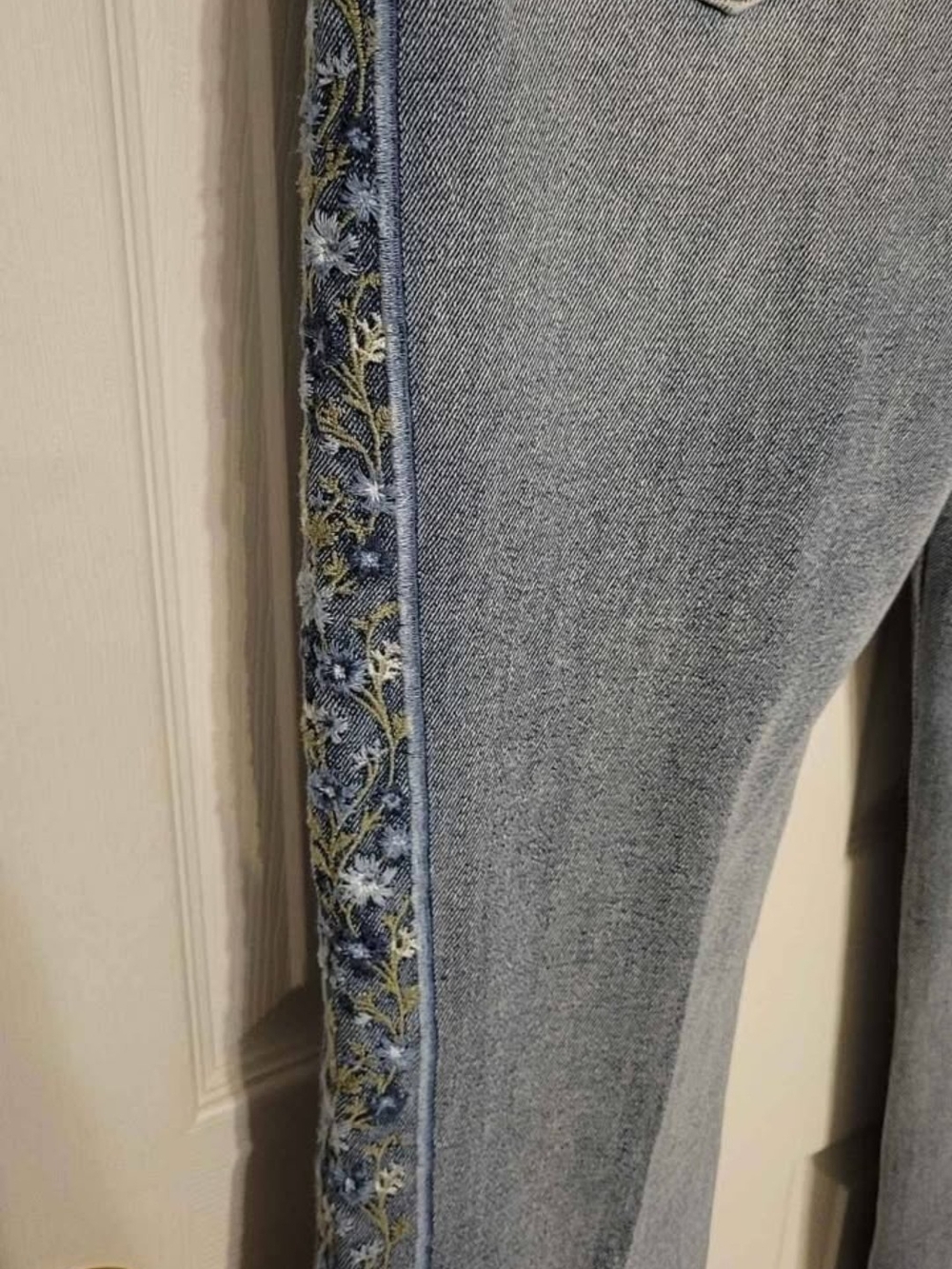 DRIFTWOOD Light Blue Jeans with Floral Embroidered Side Panel